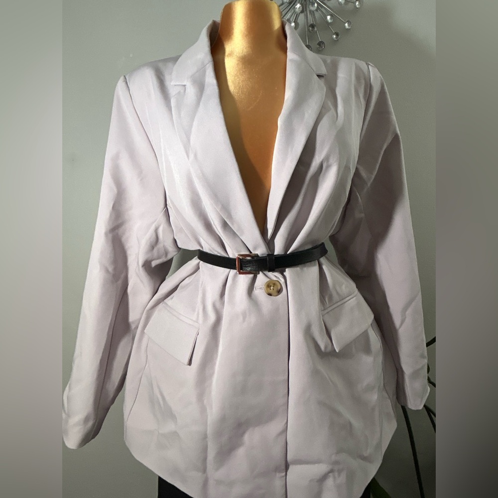 Women's Belted Blazer Jacket - Light Lavandarish - Picture 4 of 8